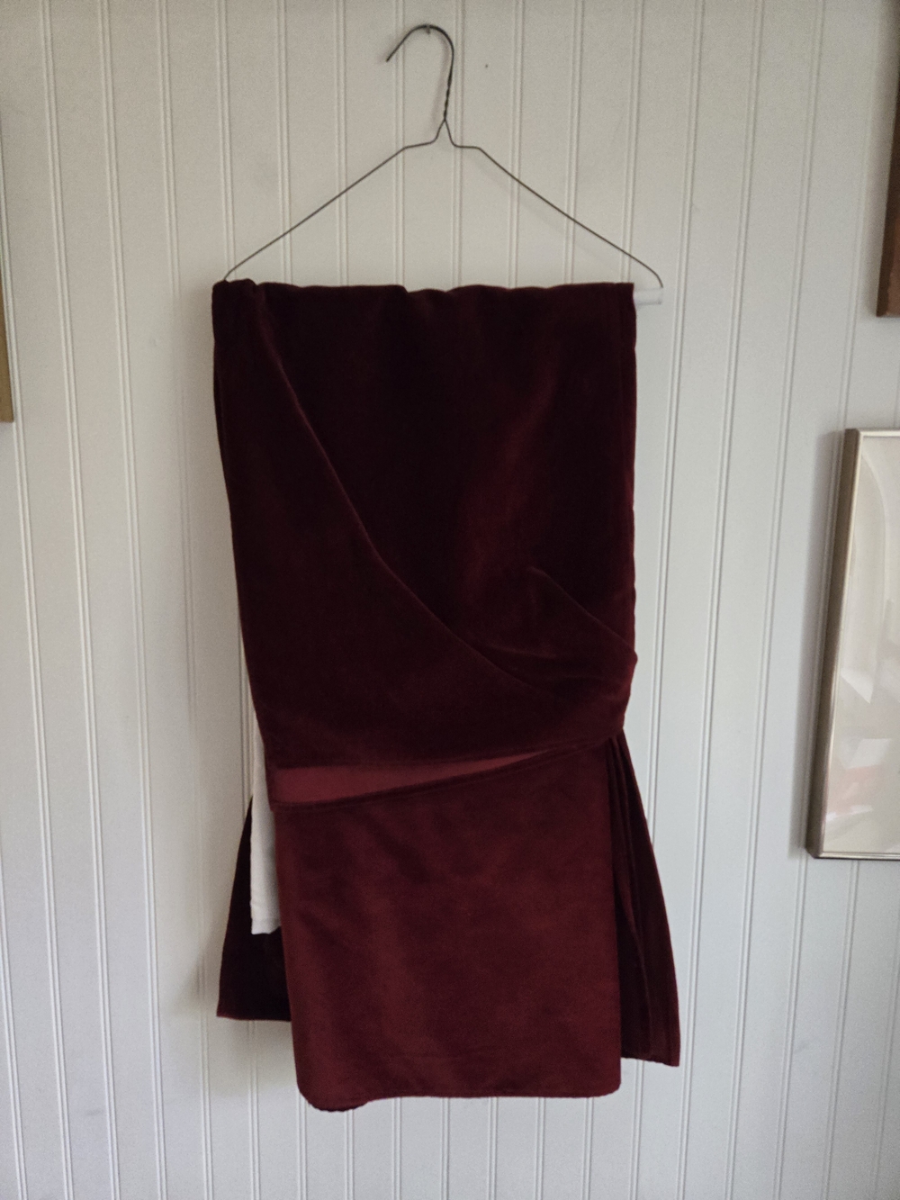 King Size Velvet Bed Skirt Deep Burgundy Like New